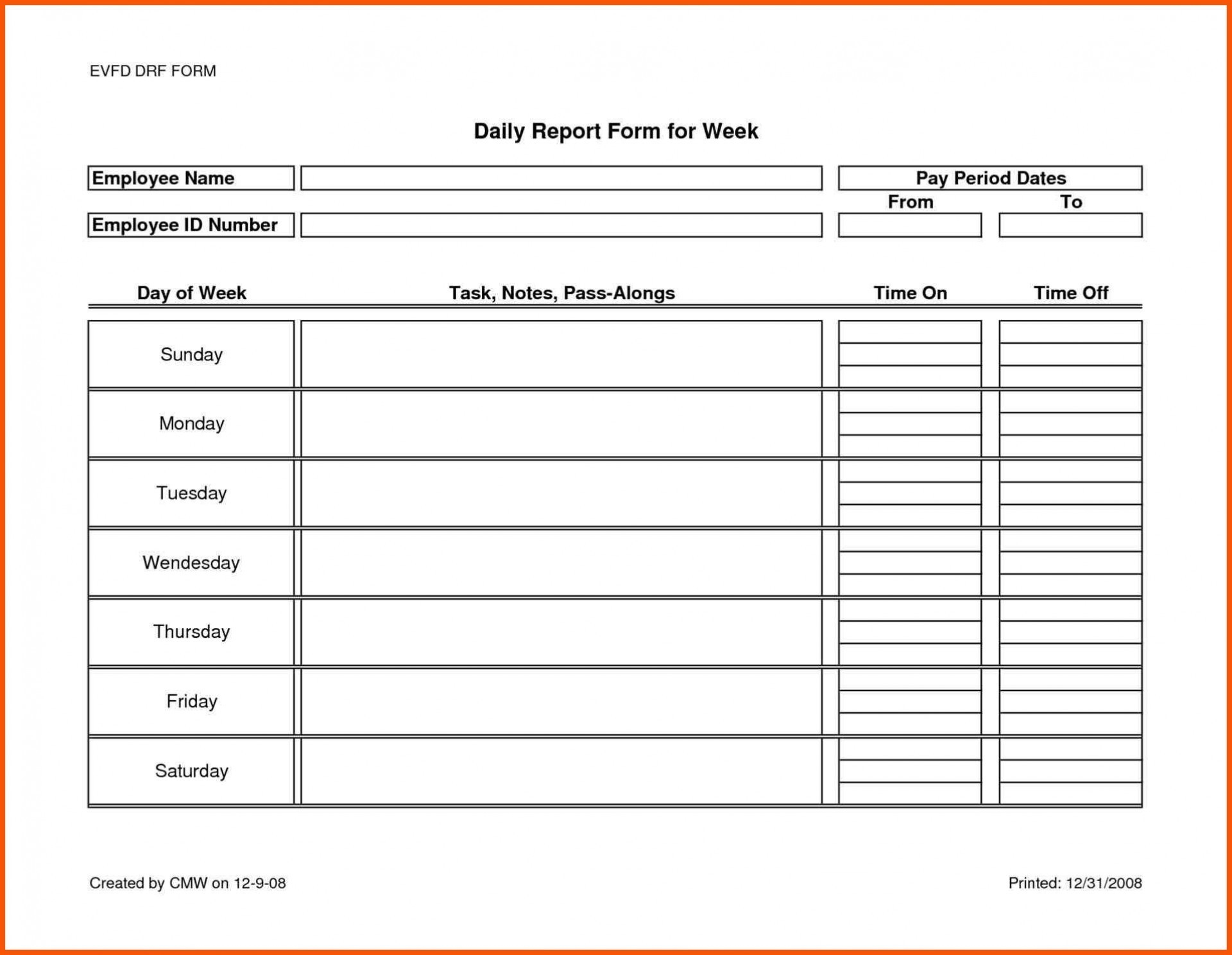003 Template Ideas Daily Work Report Format Excel