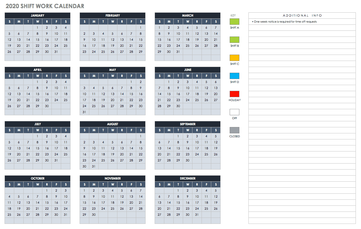 018 Ic Monthly Shift Work Calendar Free Excel Template