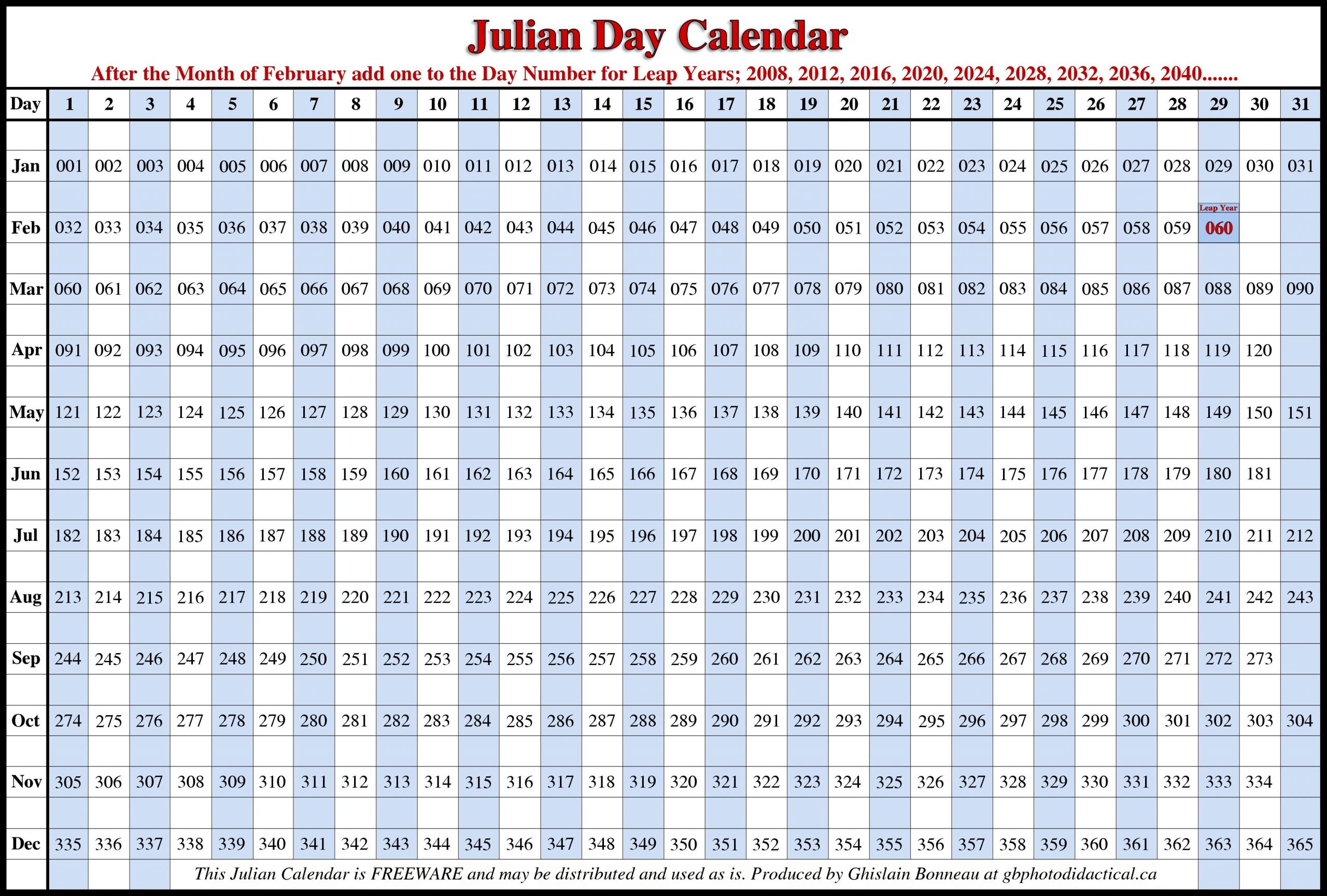 Printable Julian Calendar Customize and Print