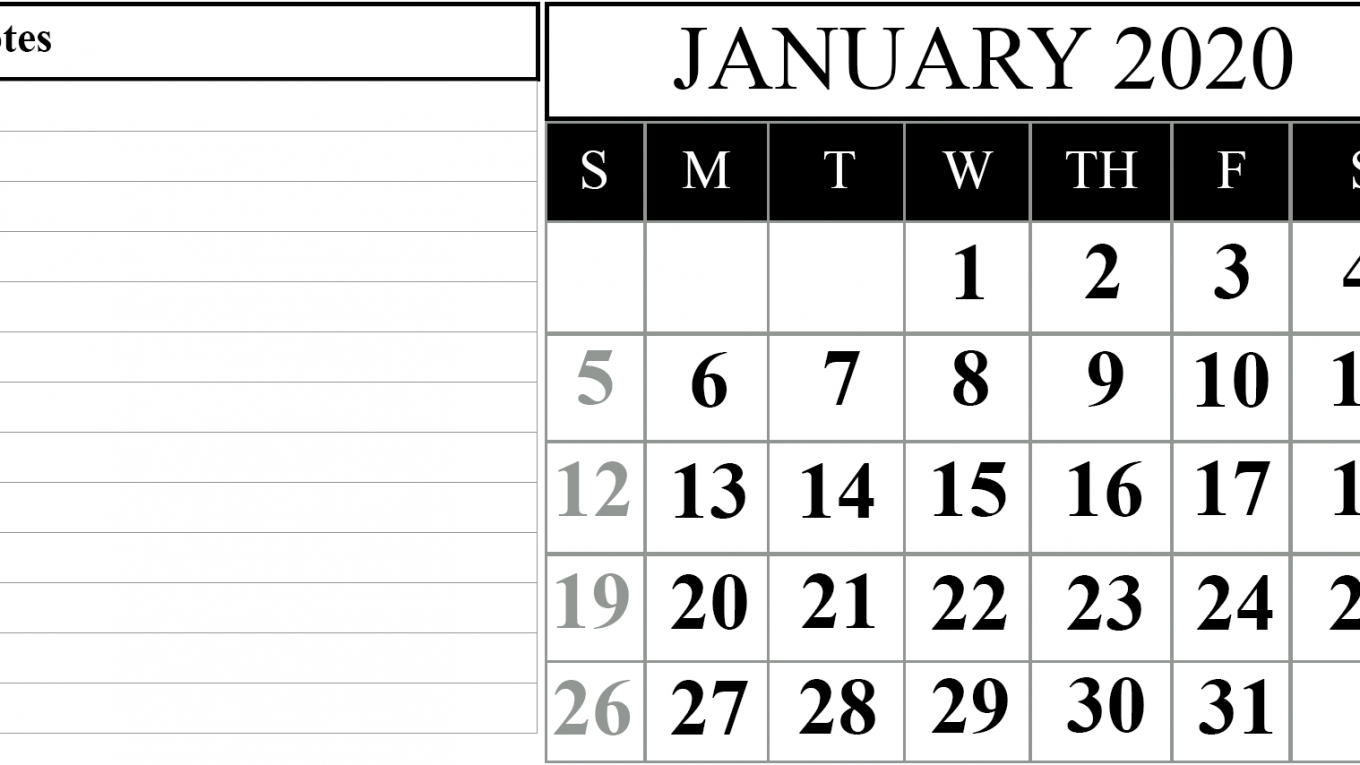 15+ Free Blank January 2020 Fillable Calendar Template To