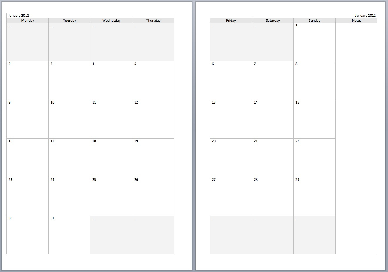 2 Page Calendar Template - Togo.wpart.co