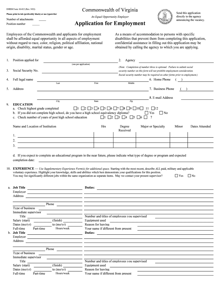 2003-2020 Va Dhrm Form 10-012 Fill Online, Printable
