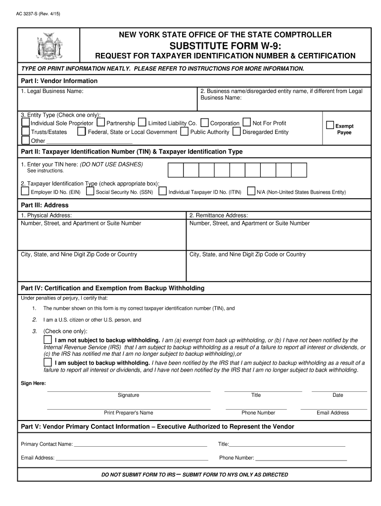 2015 Ny Substitute Form W-9 Fill Online, Printable, Fillable