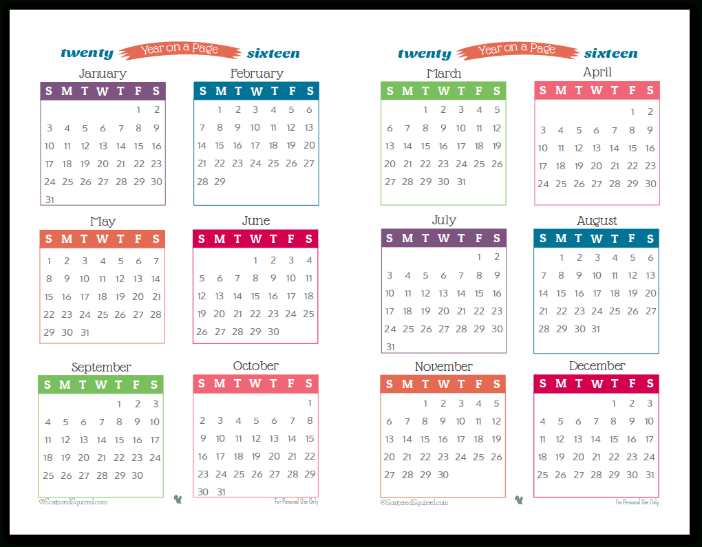 2016 Year On Page Printable Calendars Are Here! | Monthly
