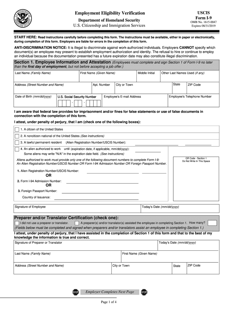 2017-2020 Form Uscis I-9 Fill Online, Printable, Fillable