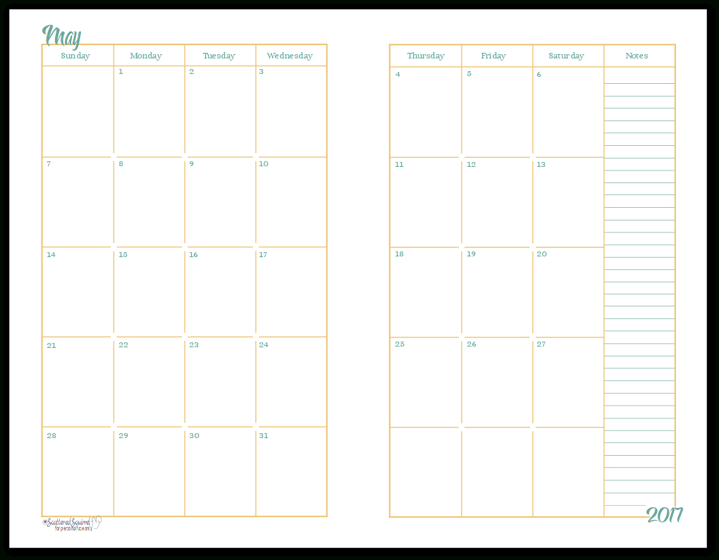 2017 Half-Size Monthly Calendar Printables | A5 Planner