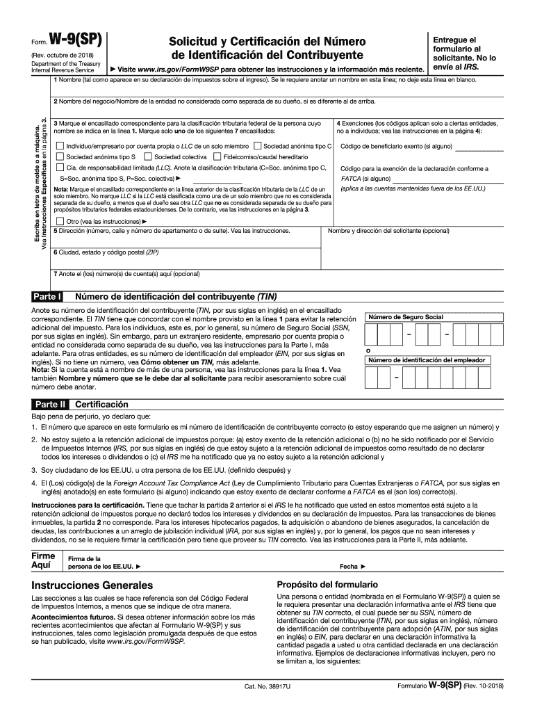 2018-2020 Form Irs W-9(Sp) Fill Online, Printable, Fillable