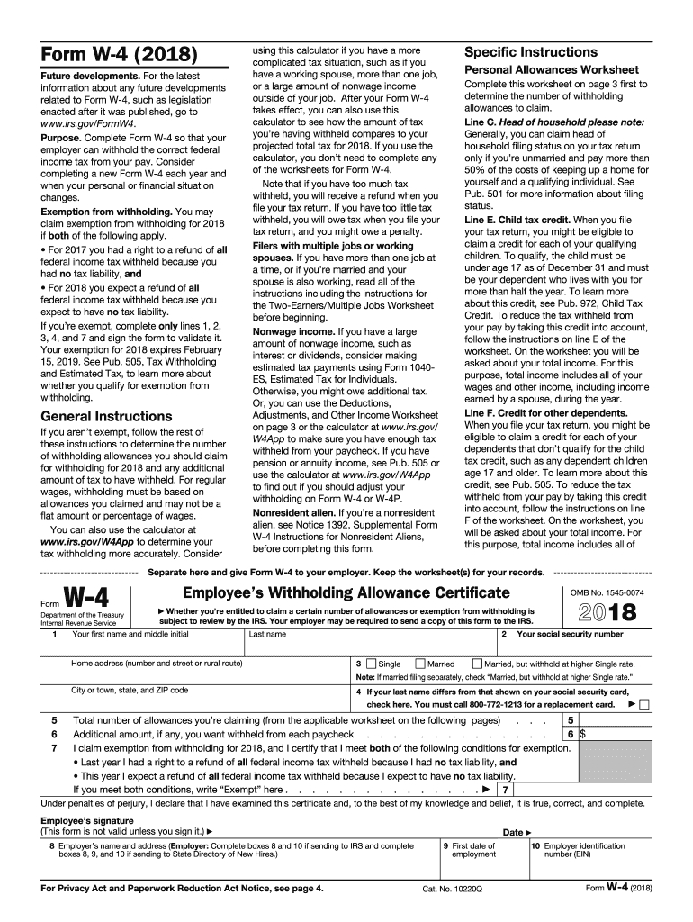 2018 Form Irs W-4 Fill Online, Printable, Fillable, Blank