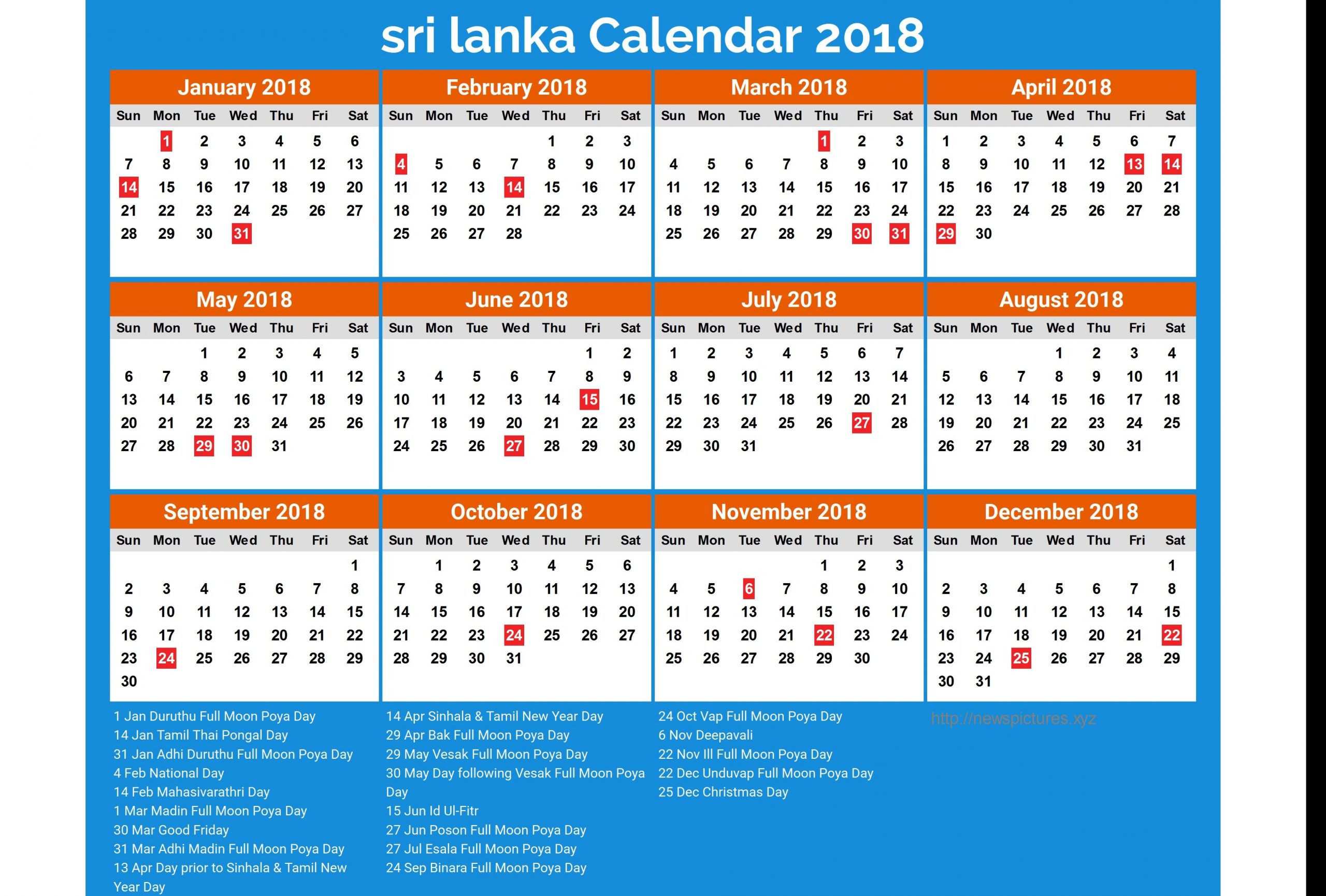 2018 New Year Calendar Sri Lanka Jill Davis Design