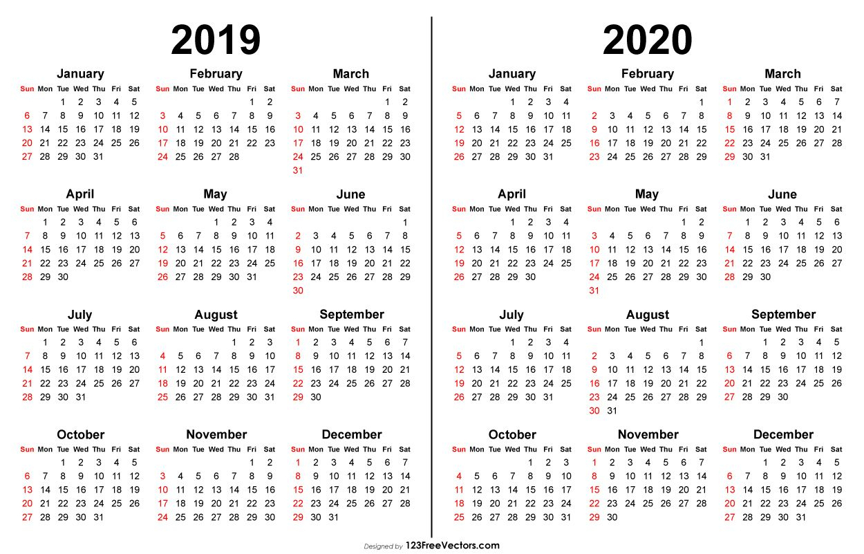 2019 2020 Calendar | Printable Yearly Calendar, Print