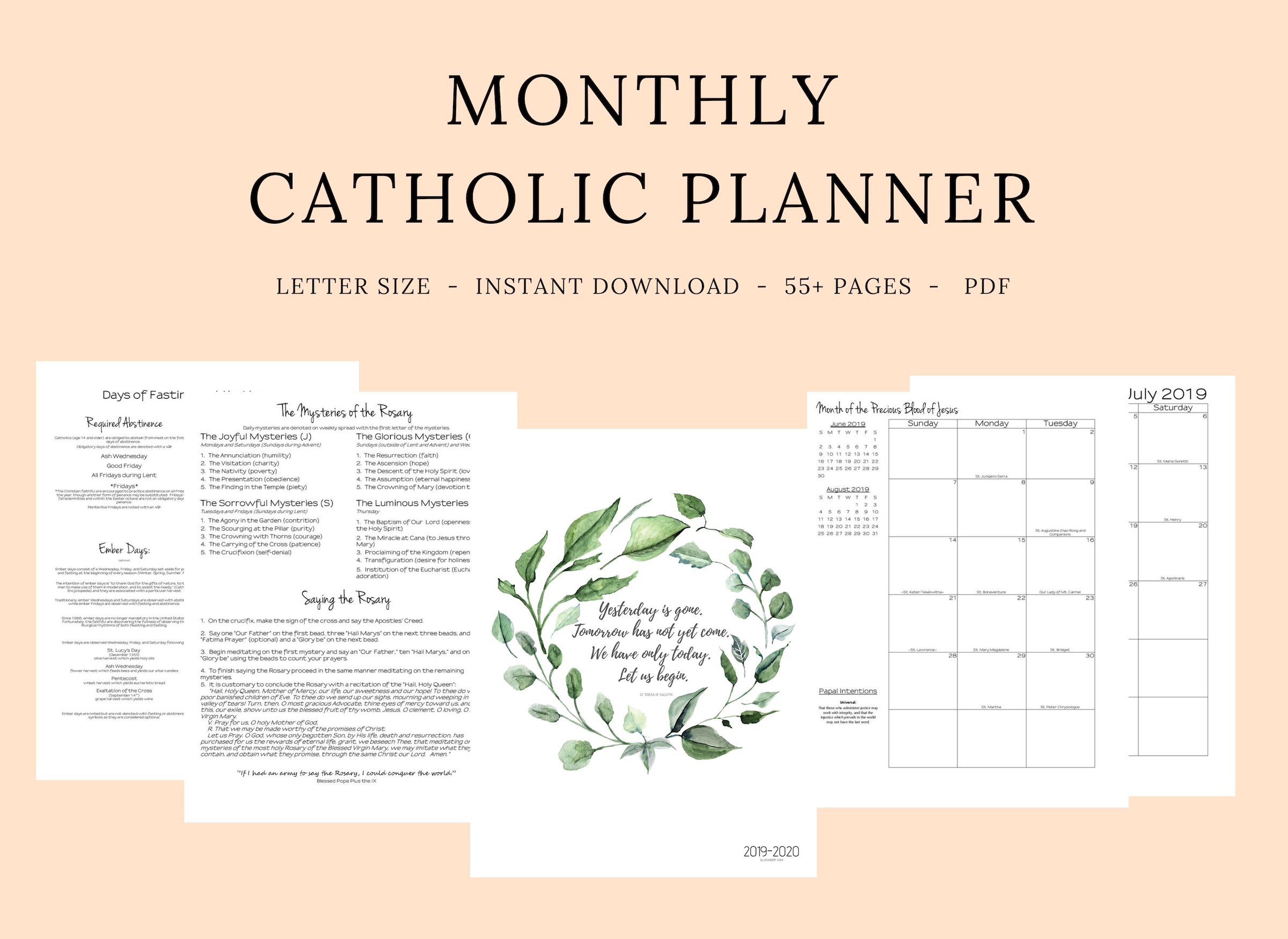2019- 2020 Catholic Monthly Planner