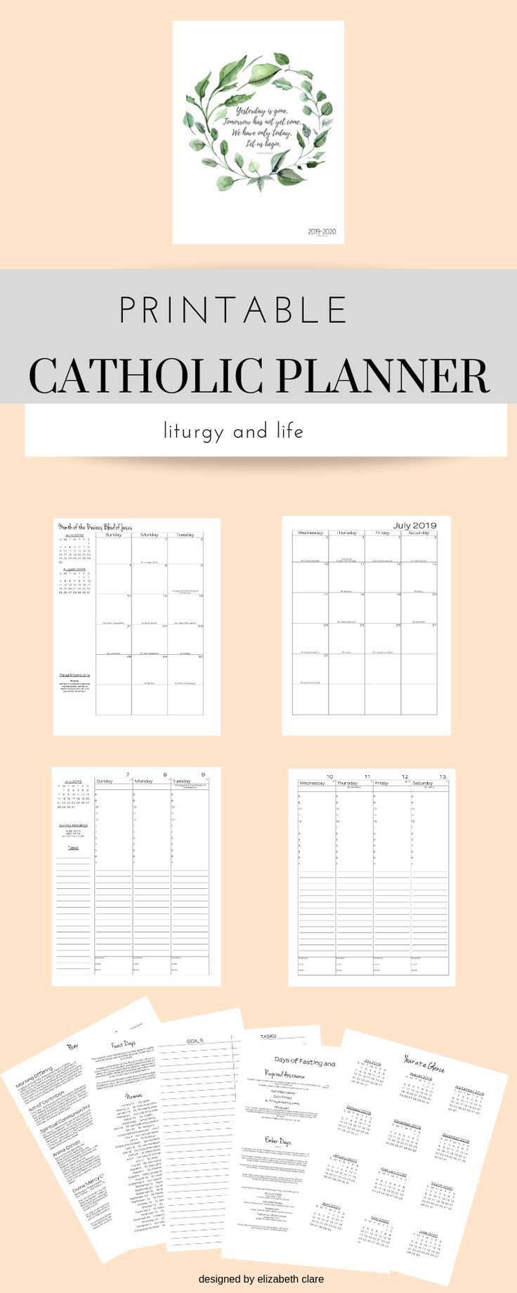 2019 - 2020 Catholic Planner Weekly Printable: Daily Planner