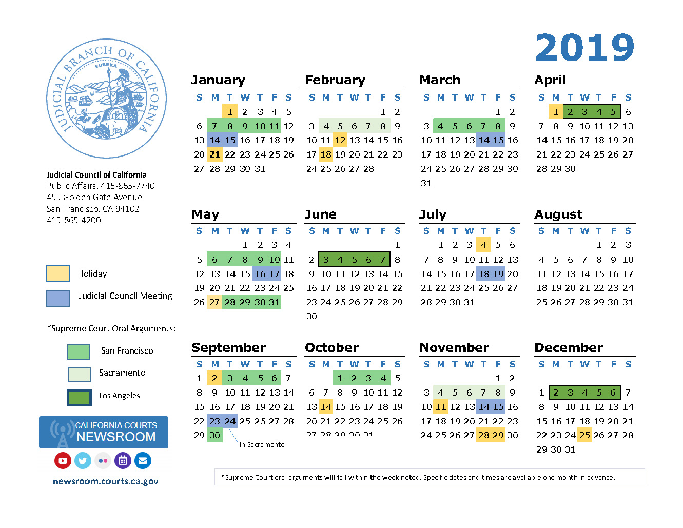 2019 California Courts Calendar | California Courts Newsroom