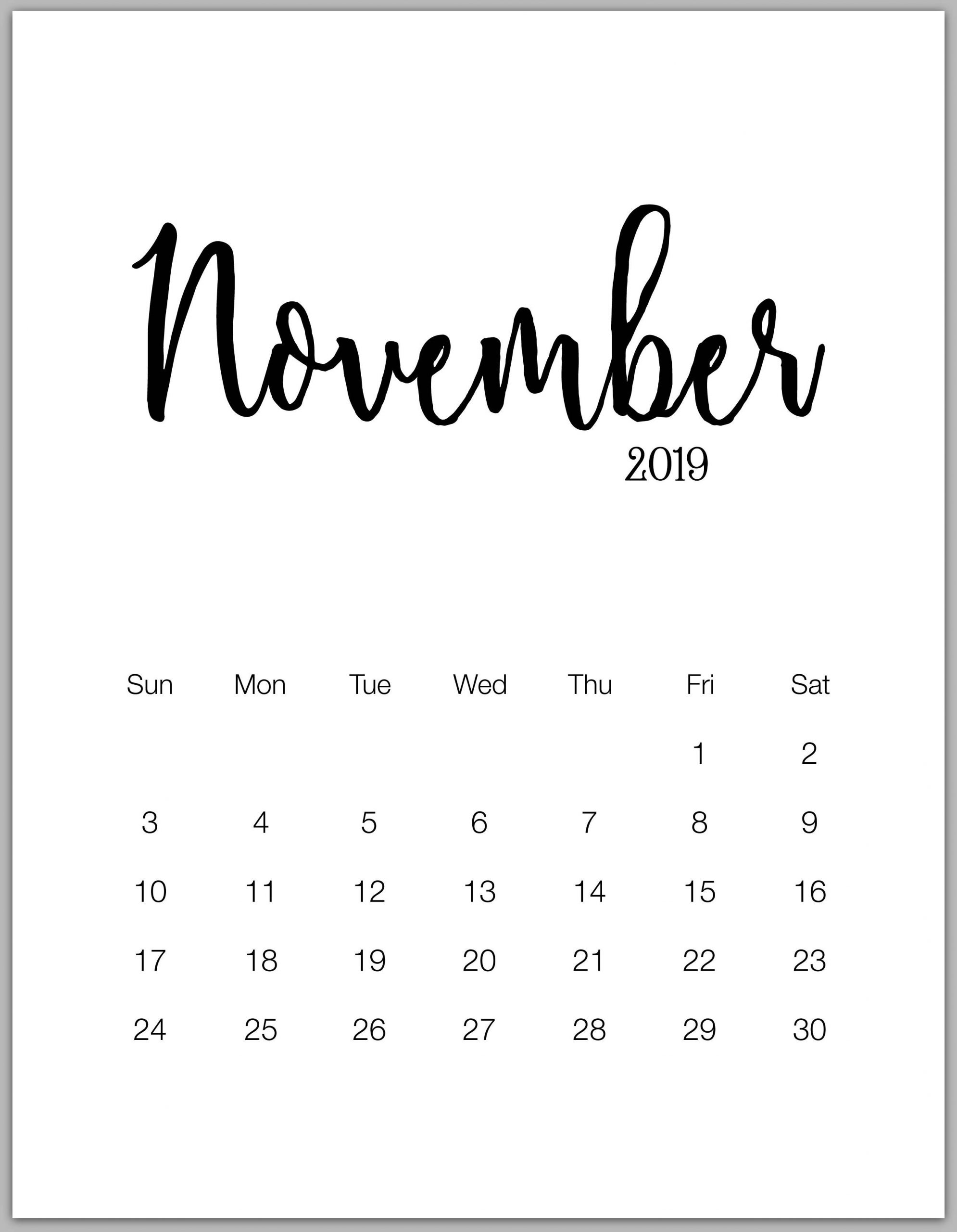 2019 Minimalist Printable Calendar From January To December
