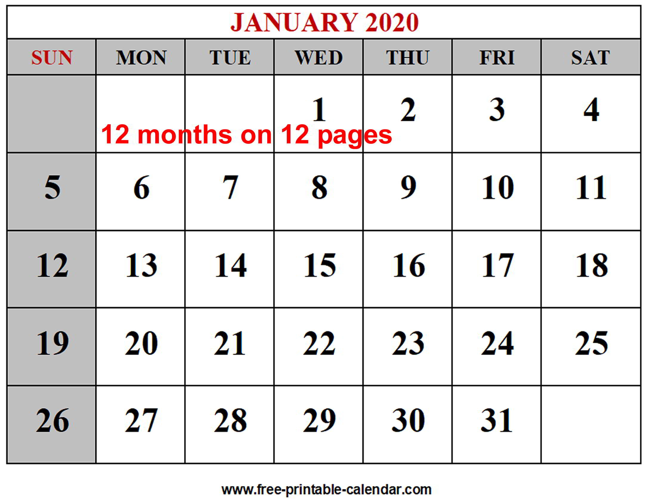 Pick Printable 2020 12 Month Calendar With Holidays Calendar