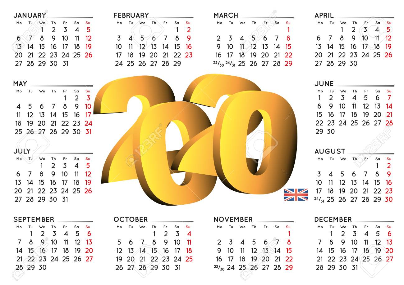 2020 Calendar In English Uk. Year 2020 Calendar. Calendar 2020