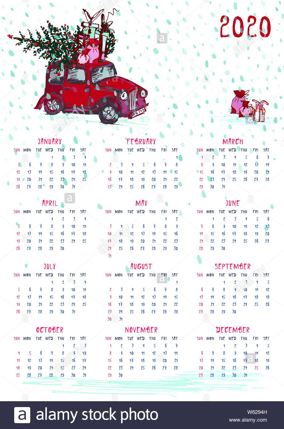 2020 Calendar Planner Whith Red Christmas Truck, New Year