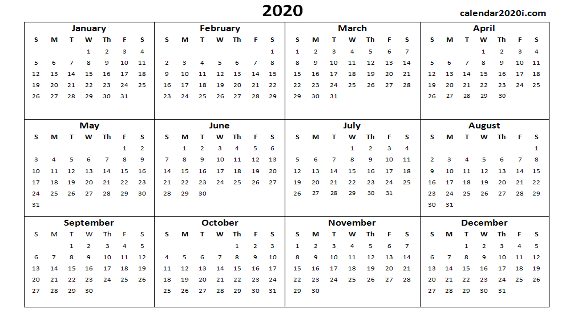2020 Calendar Printable Template Holidays, Word, Excel, Pdf