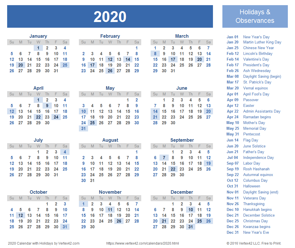 2020 Calendar Saudi Arabia | Calendar Template Printable