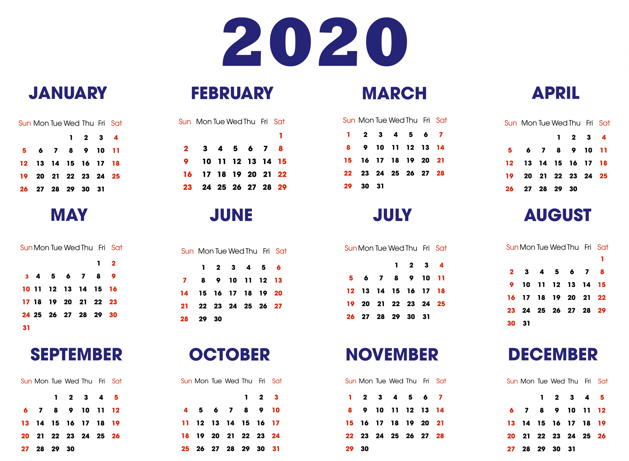 2020 Calendar Template | 2020 Calendar Template, Yearly