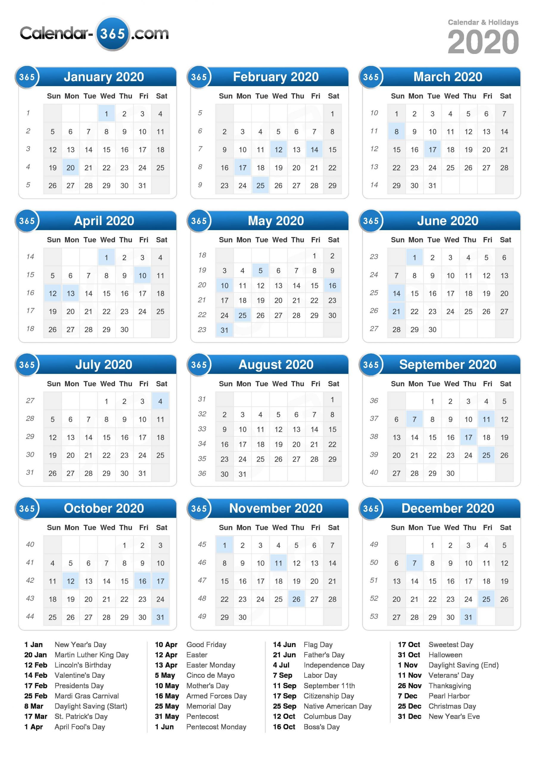 2020 Holiday Calendar Federal | Calendar Printable Free