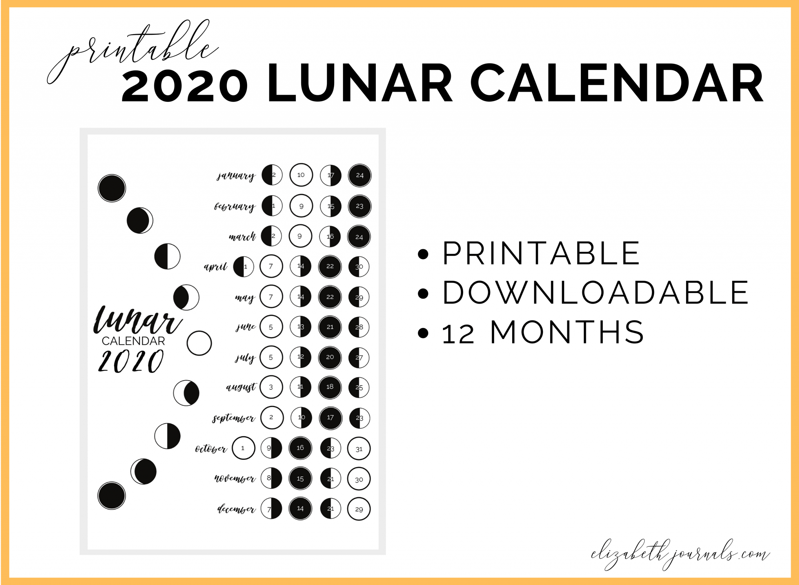 2020 Lunar Calendar Bullet Journal Printable