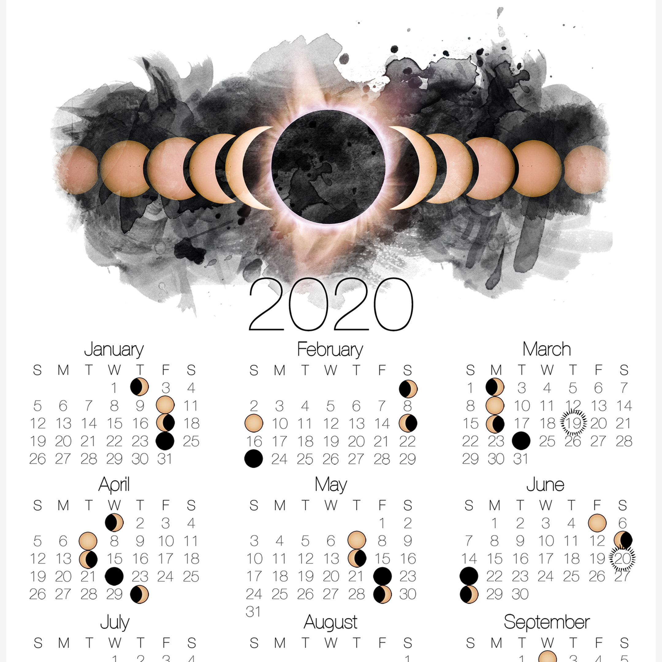 2020 Moon Phase Calendar - Lunar Calendar With Solar Eclipse