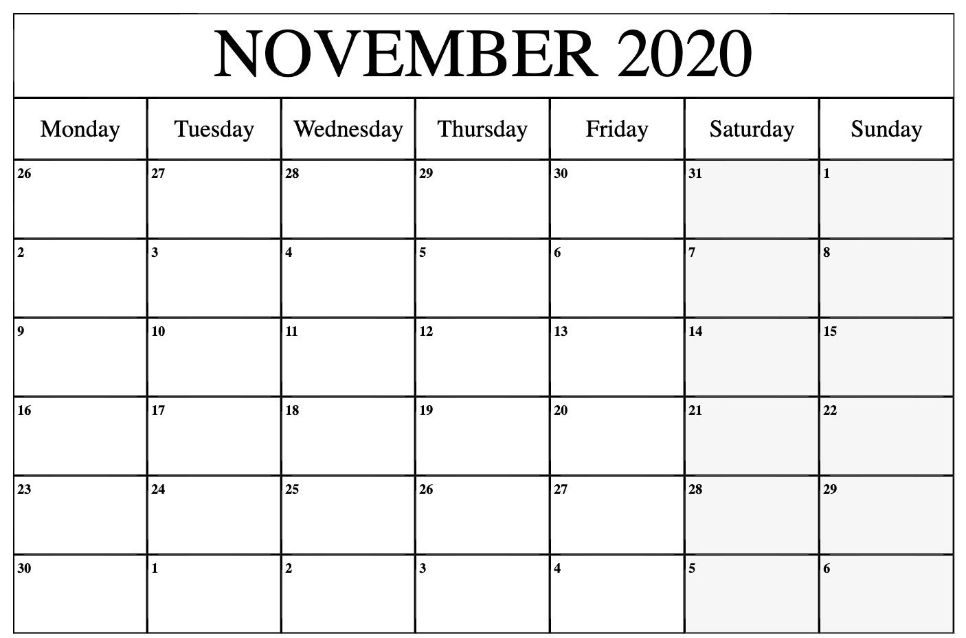 2020 November Calendar | November Calendar, Calendar