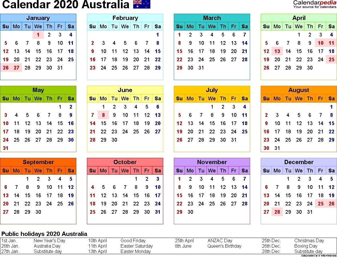 2020 Printable Calendar Australia Australia Calendar 2020