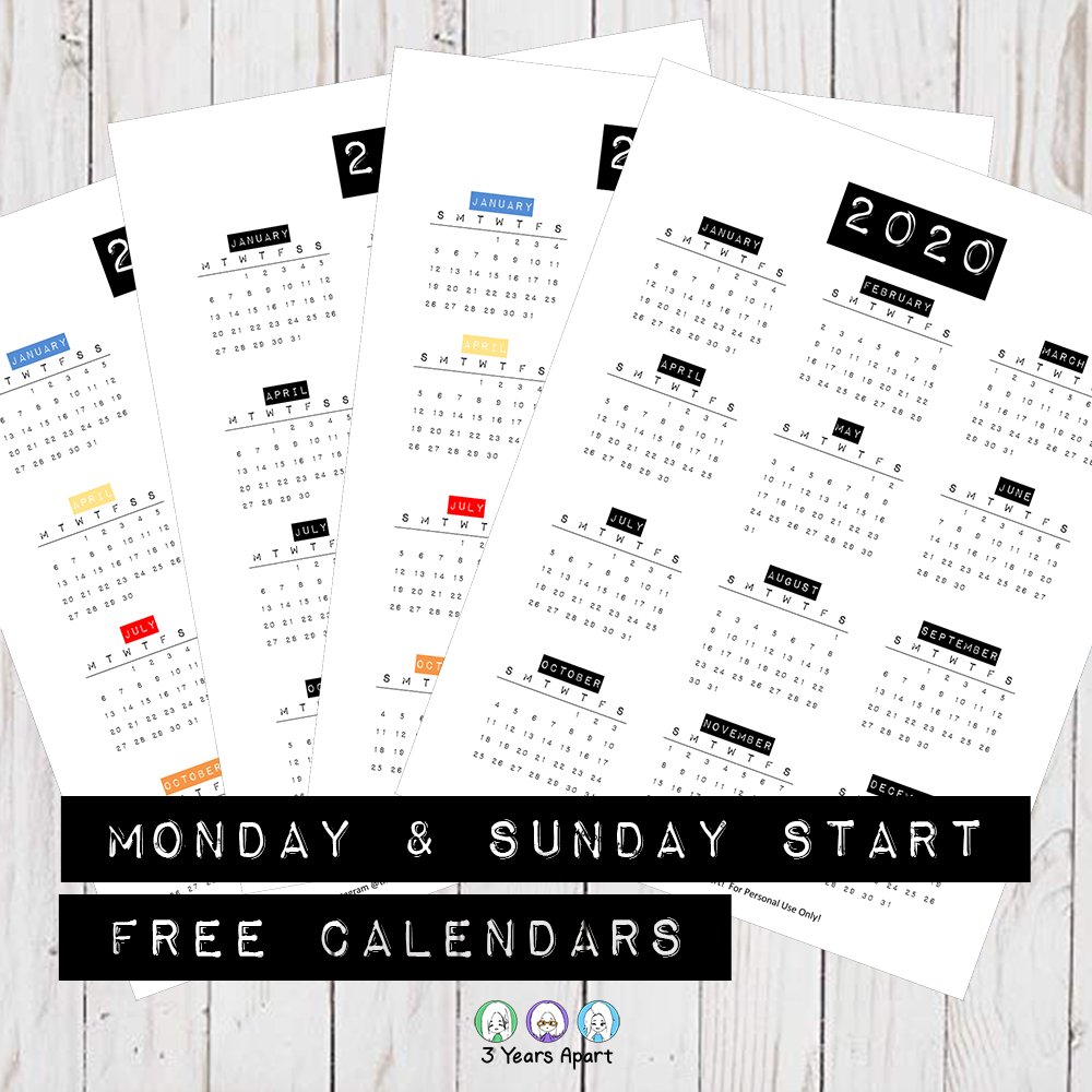 2020 Yearly Calendar Free Printable | Bullet Journal And