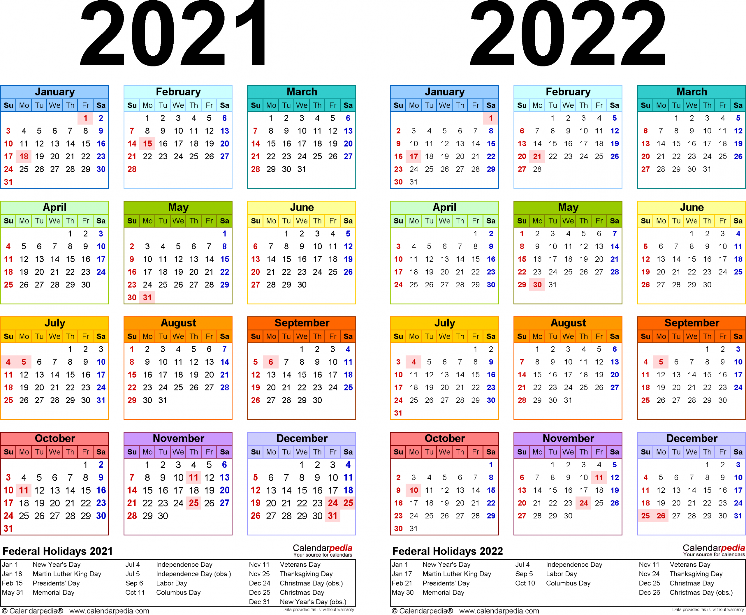 2021-2022 Two Year Calendar - Free Printable Excel Templates