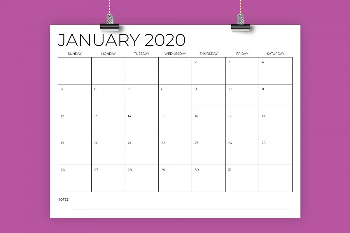 8.5 X 11 Inch Minimal 2020 Calendar
