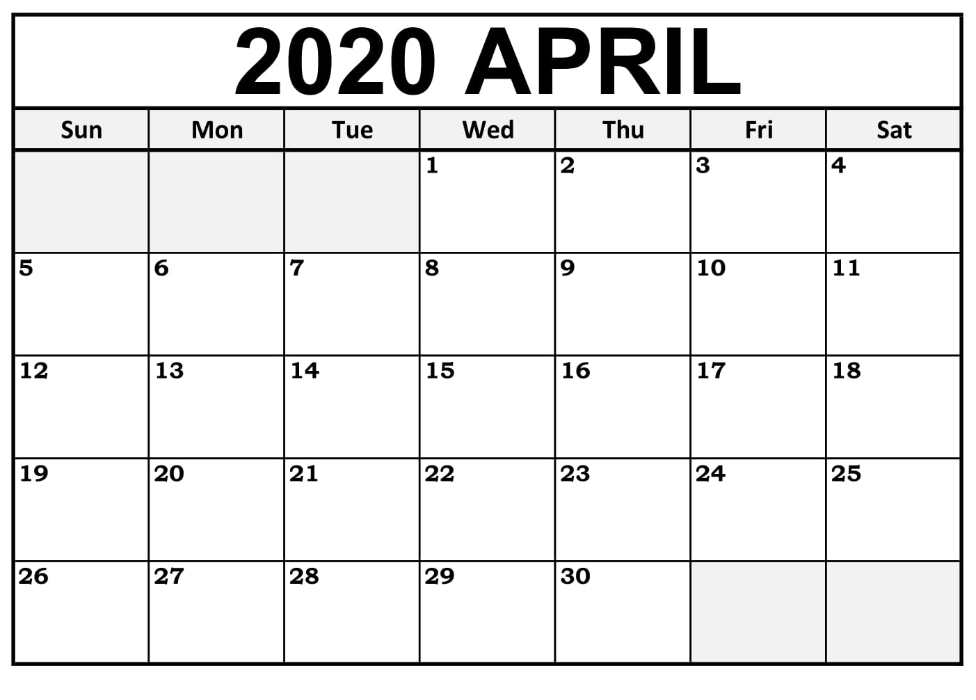 April 2020 Calendar Printable Office Planner Download | 12