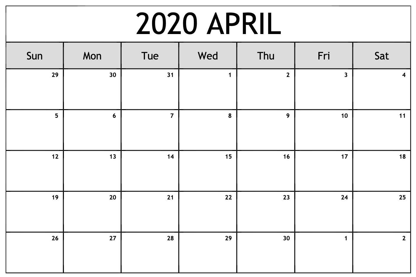 April 2020 Monthly Business Calendar | Free Printable