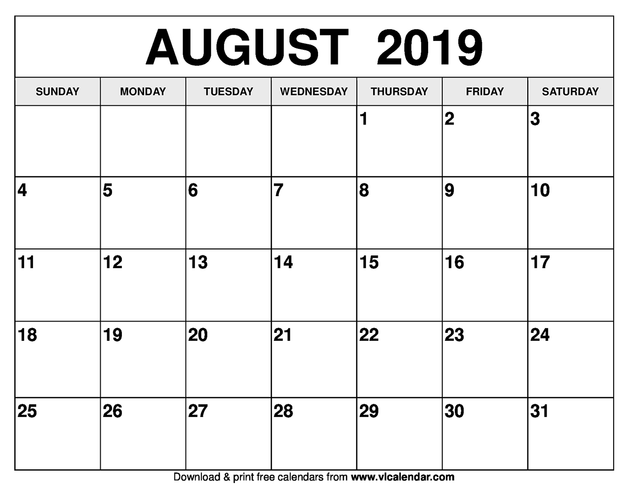 August 2019 Calendar Printable Templates