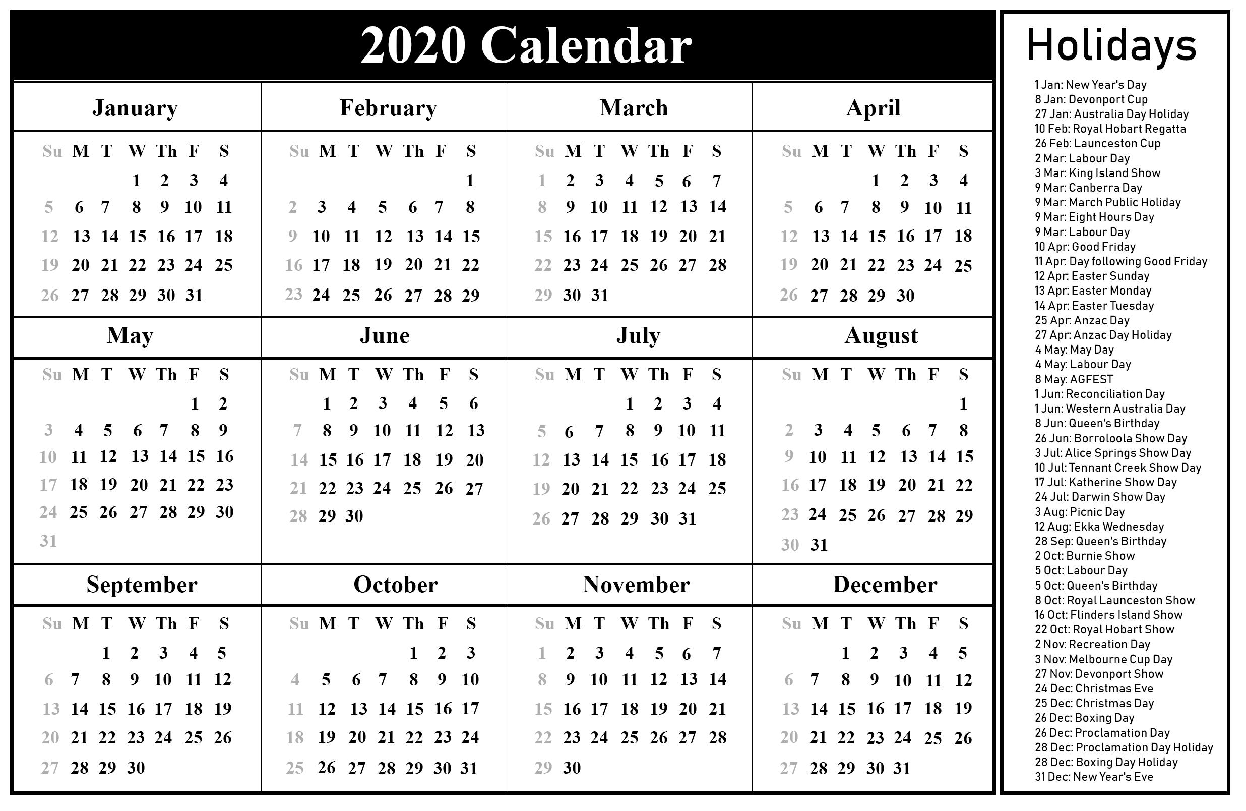 Australia 2020 Calendar With Holiday | Printable March