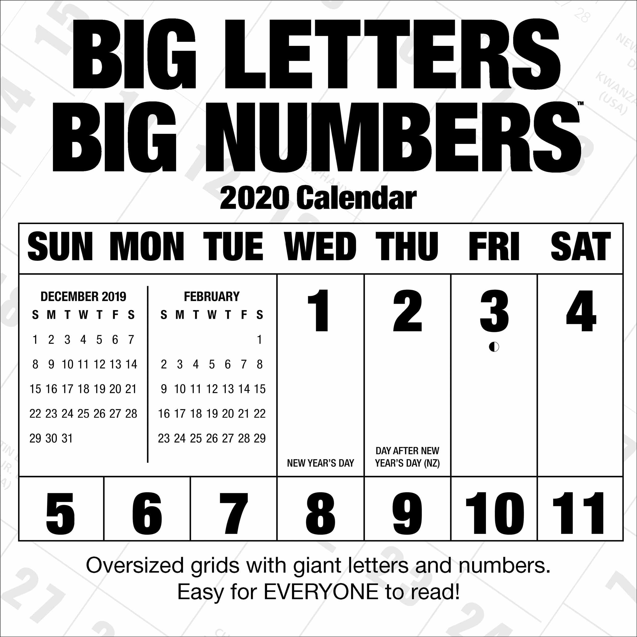 Big Letters, Big Numbers Calendar 2020