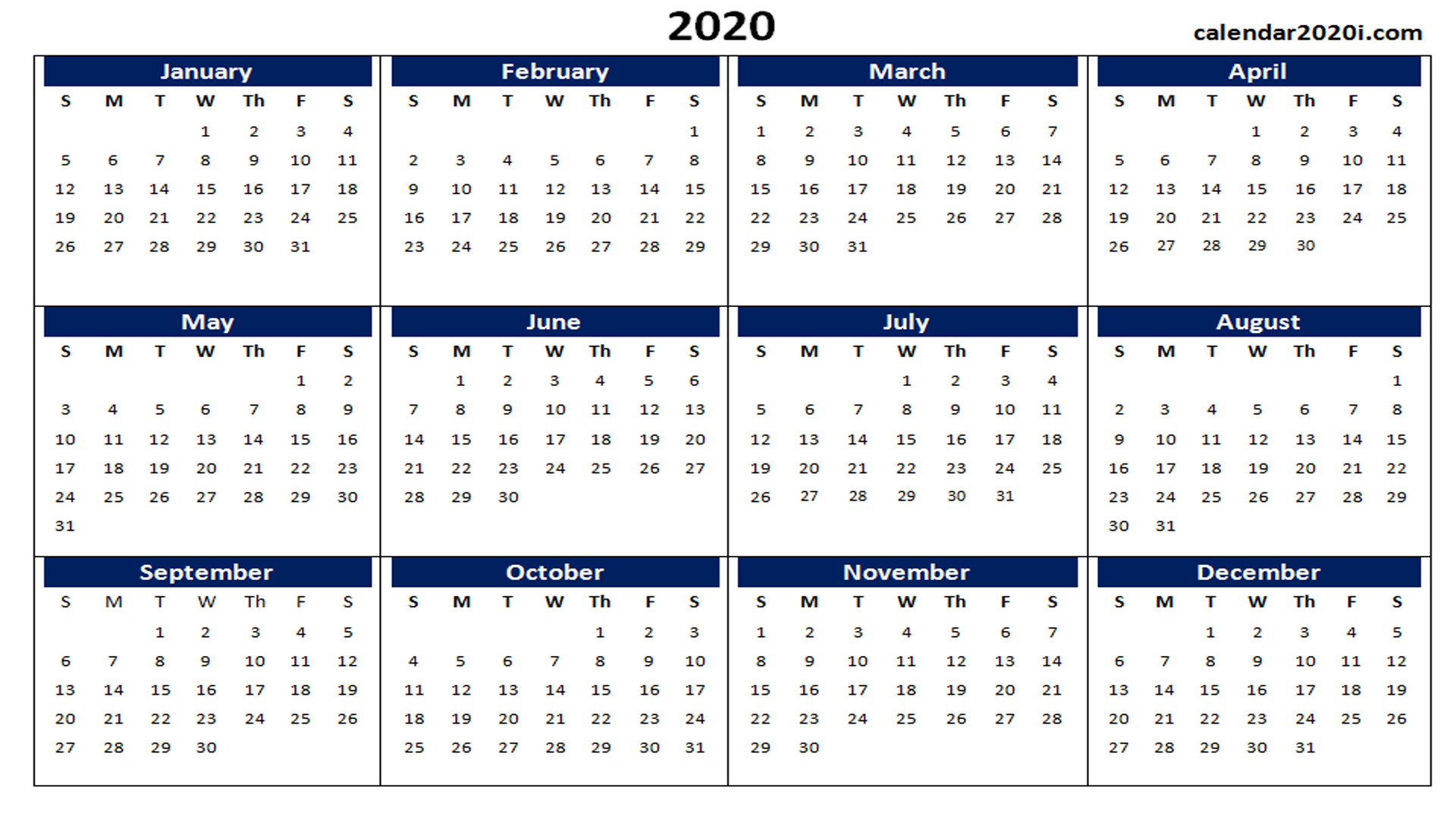Blank 2020 Calendar Printable Templates | Calendar 2020