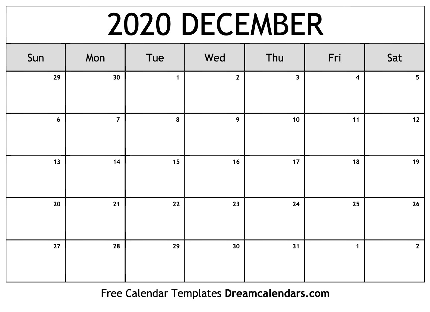 Blank Calendar December 2020 - Togo.wpart.co