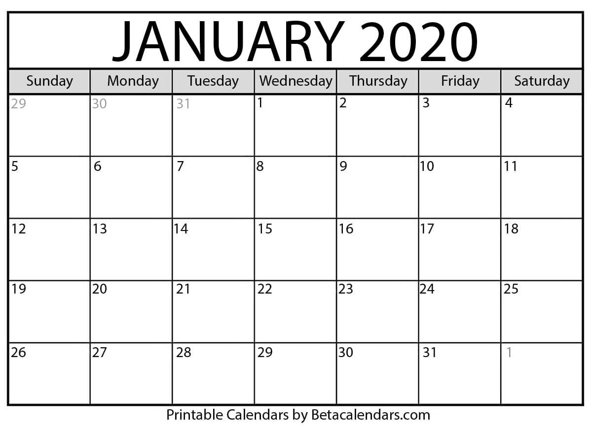 Blank January 2020 Calendar Printable
