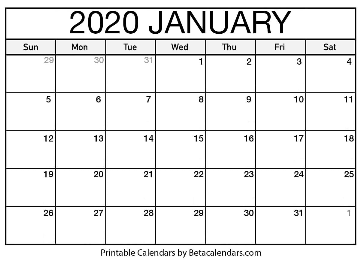 Blank January 2020 Calendar Printable