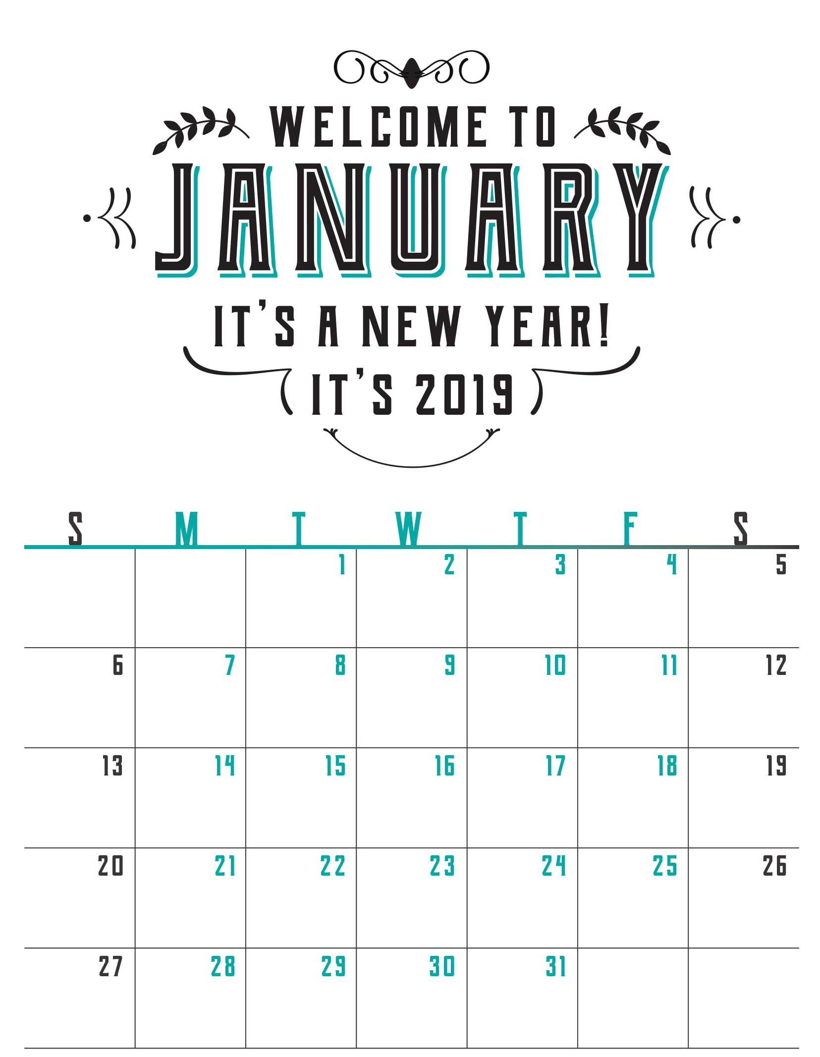 Blank January 2020 Calendar Printable Sheet Word - Set Your