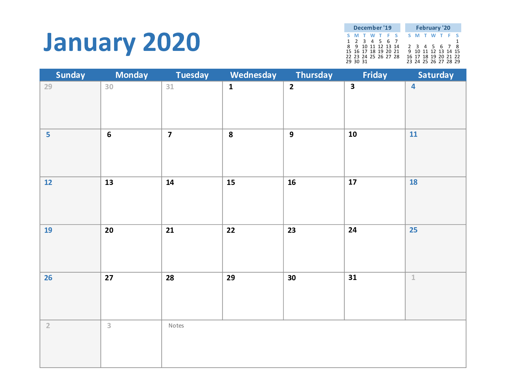 Blank January 2020 Calendar Printable - Togo.wpart.co
