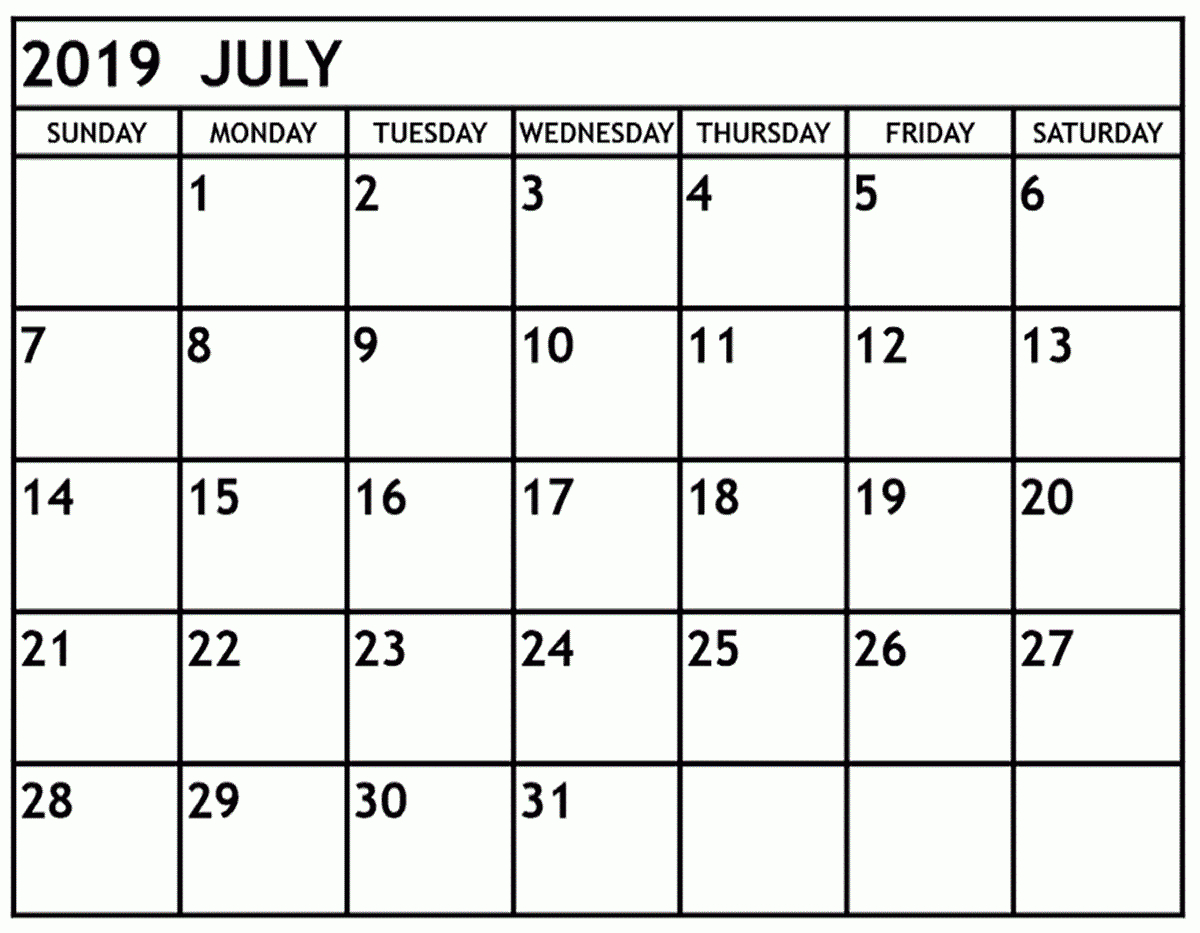 Blank July 2019 Calendar #largeprint | August Calendar