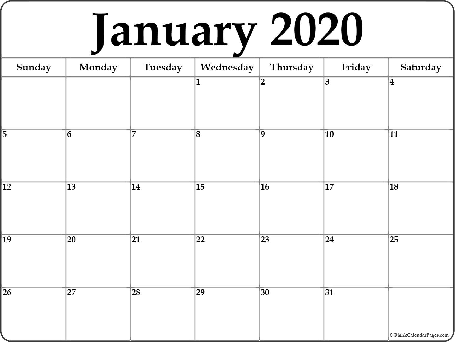 Blank Monthly 2020 Calendar - Togo.wpart.co