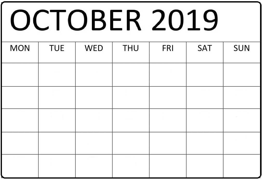 Blank October 2019 Calendar Monthly Template – Free Latest