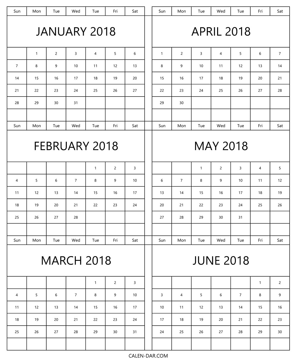 Calendar 2018 January To June Printable Archives | Printable