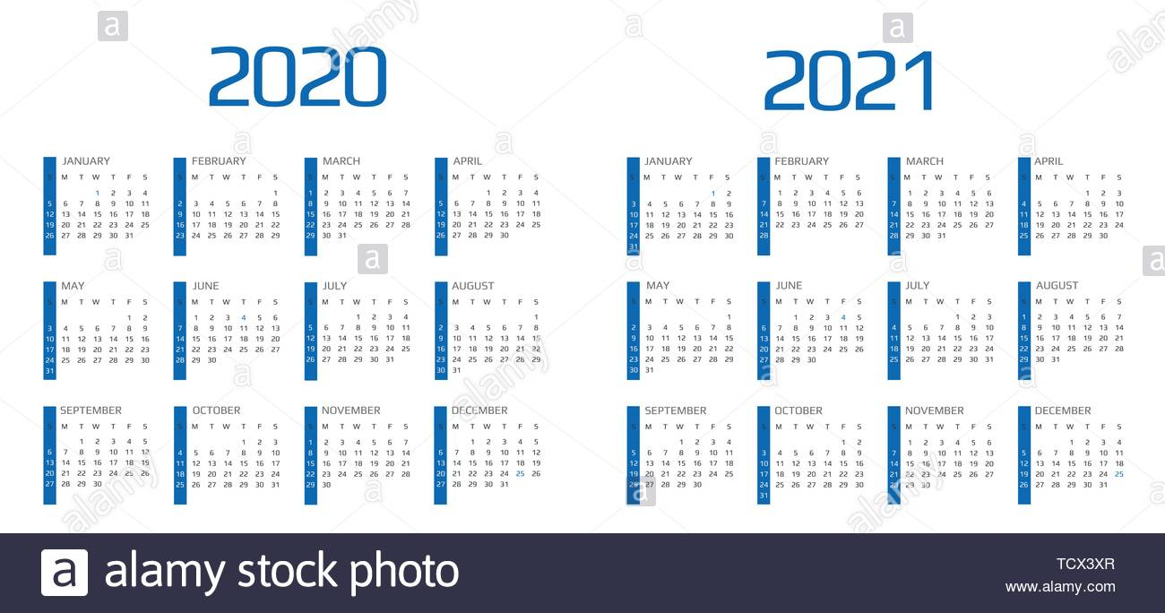 Calendar 2020 And 2021 Template. 12 Months. Include Holiday