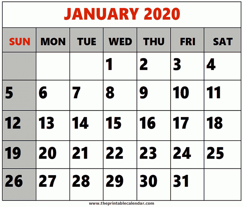 Calendar 2020 January - Togo.wpart.co