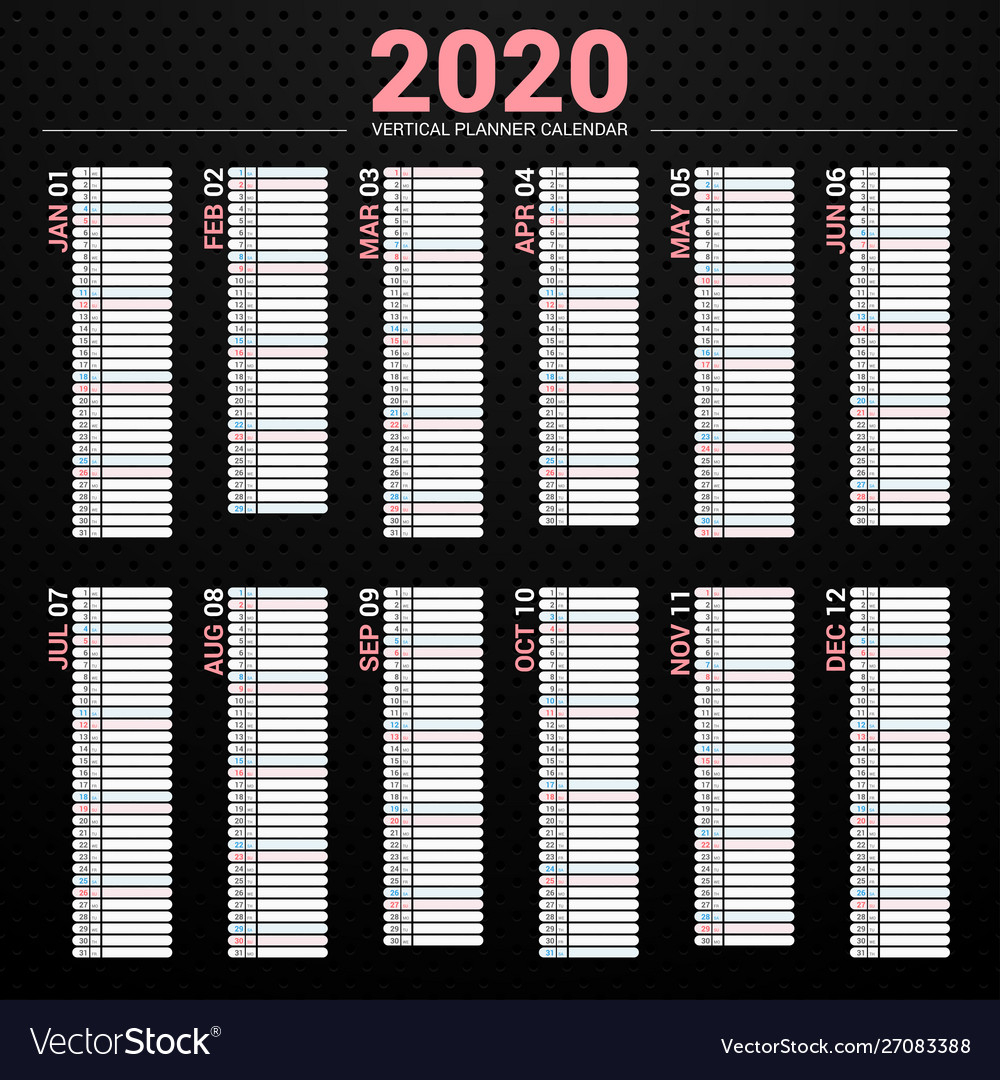 Calendar 2020 Planner Vertical Style